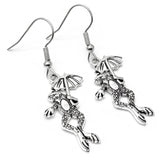 Frog Earrings, Tibetan Silver Tone Toad with Umbrella Charms