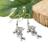 Frog Earrings, Tibetan Silver Tone Toad with Umbrella Charms