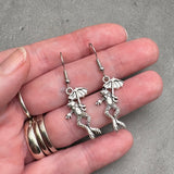 Frog Earrings, Tibetan Silver Tone Toad with Umbrella Charms