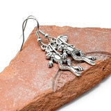 Frog Earrings, Tibetan Silver Tone Toad with Umbrella Charms