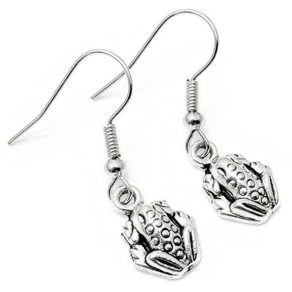 Frog Earrings, Cute Small Tibetan Silver Tone Charms