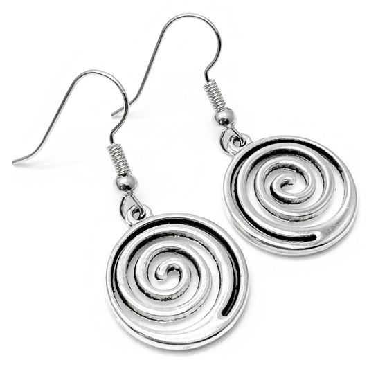 Swirly Spiral Earrings, Cute Round Tibetan Silver Tone Charms