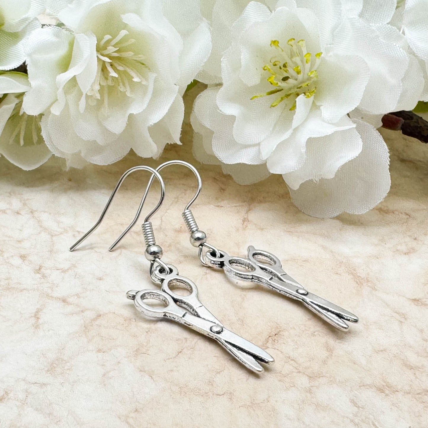 Scissors Charm Earrings, Hairdresser Stylist Drop Earrings : 44mm long