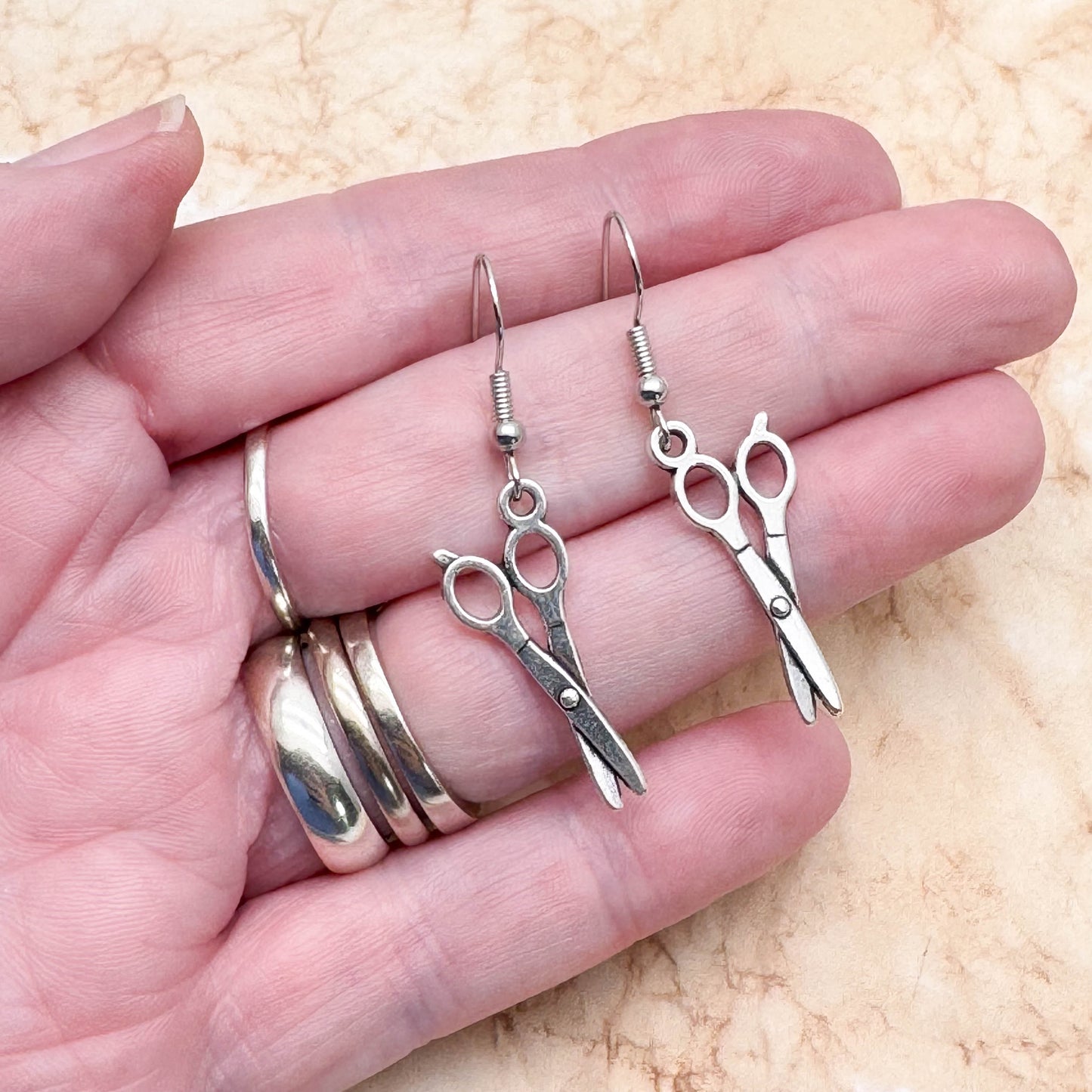 Scissors Charm Earrings, Hairdresser Stylist Drop Earrings : 44mm long