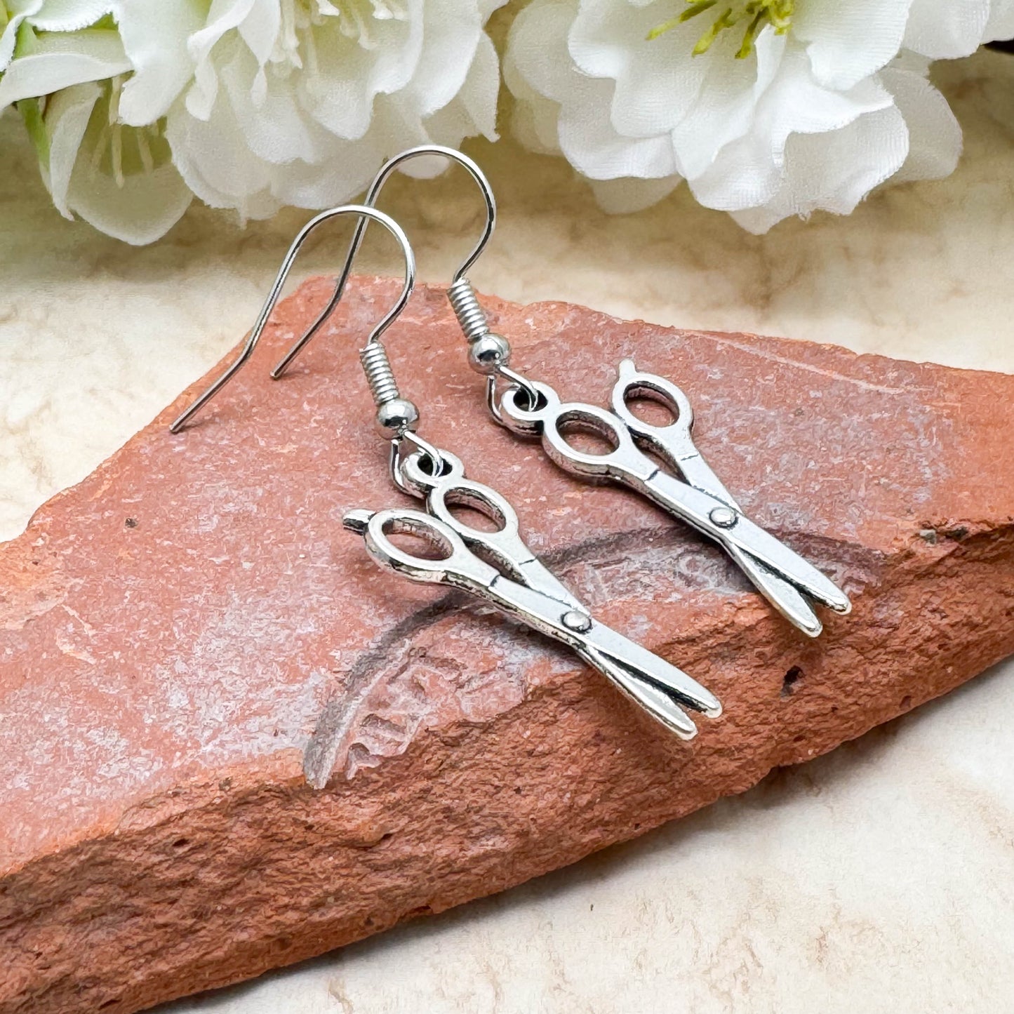 Scissors Charm Earrings, Hairdresser Stylist Drop Earrings : 44mm long