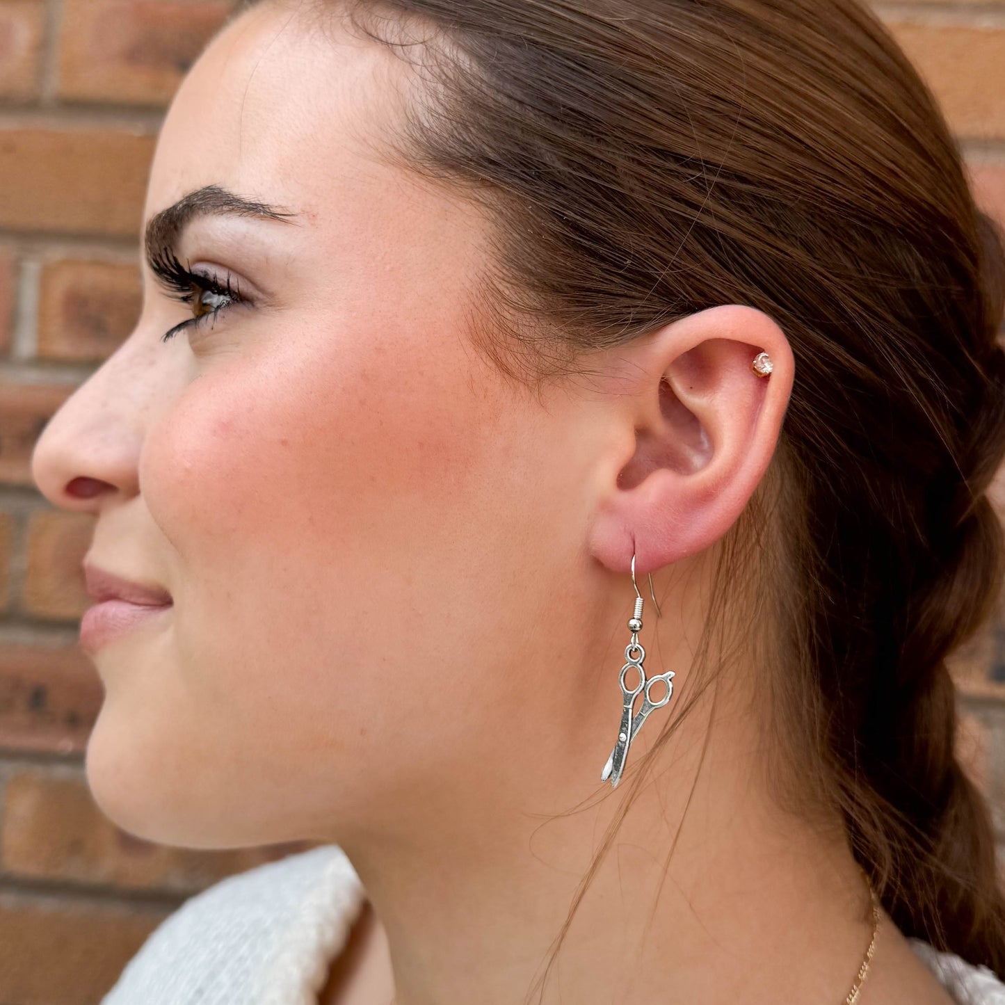 Scissors Charm Earrings, Hairdresser Stylist Drop Earrings : 44mm long