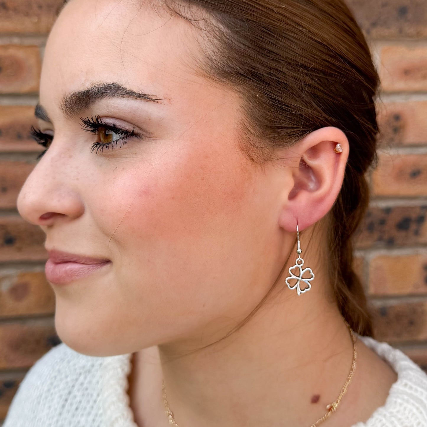 Lucky Clover Charm Earrings, Cute Hollow Tibetan Silver Tone Charms : 36mm