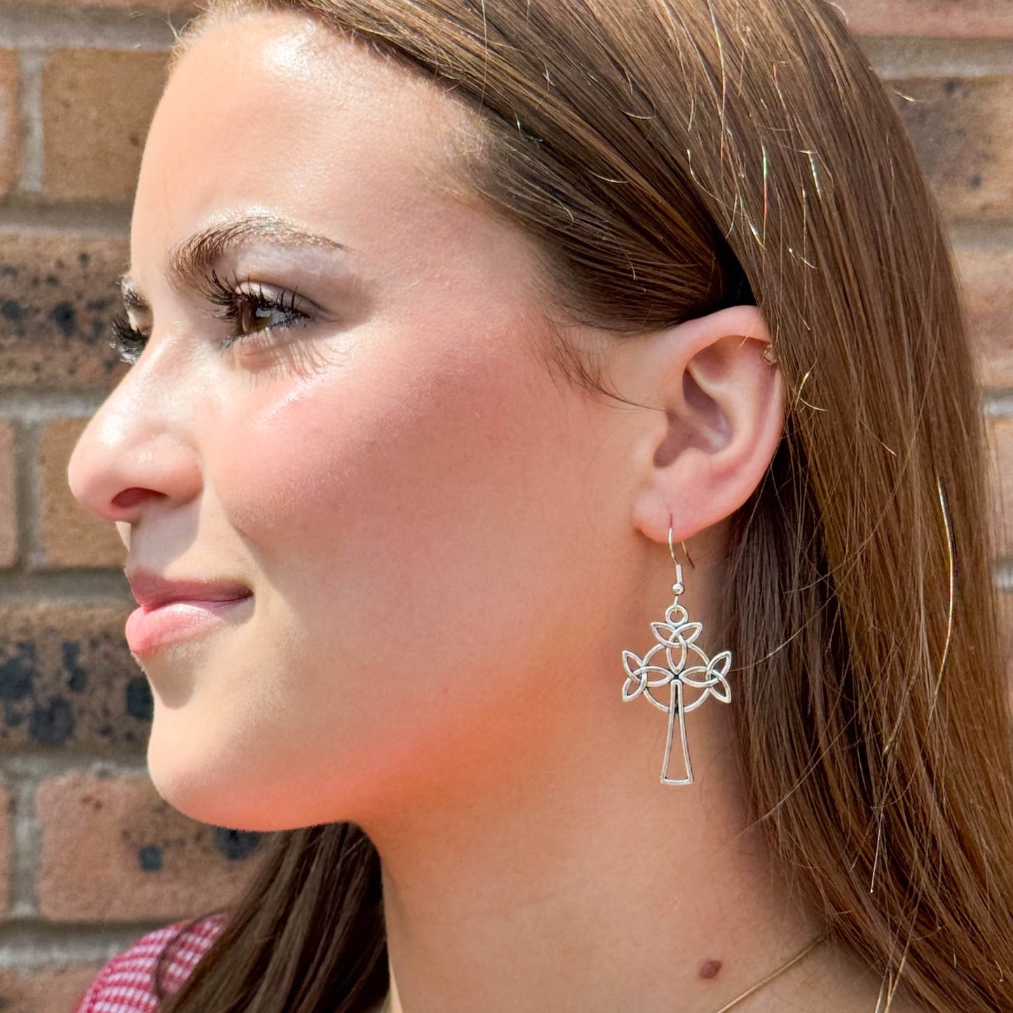 Celtic Cross Earrings, Large Tibetan Silver Irish Charms, Nickel Free Hooks : 56mm