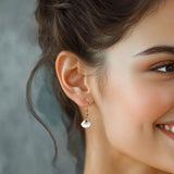 Shell Charm Earrings, White Enamel Beads on Gold Tone Hooks : 28mm