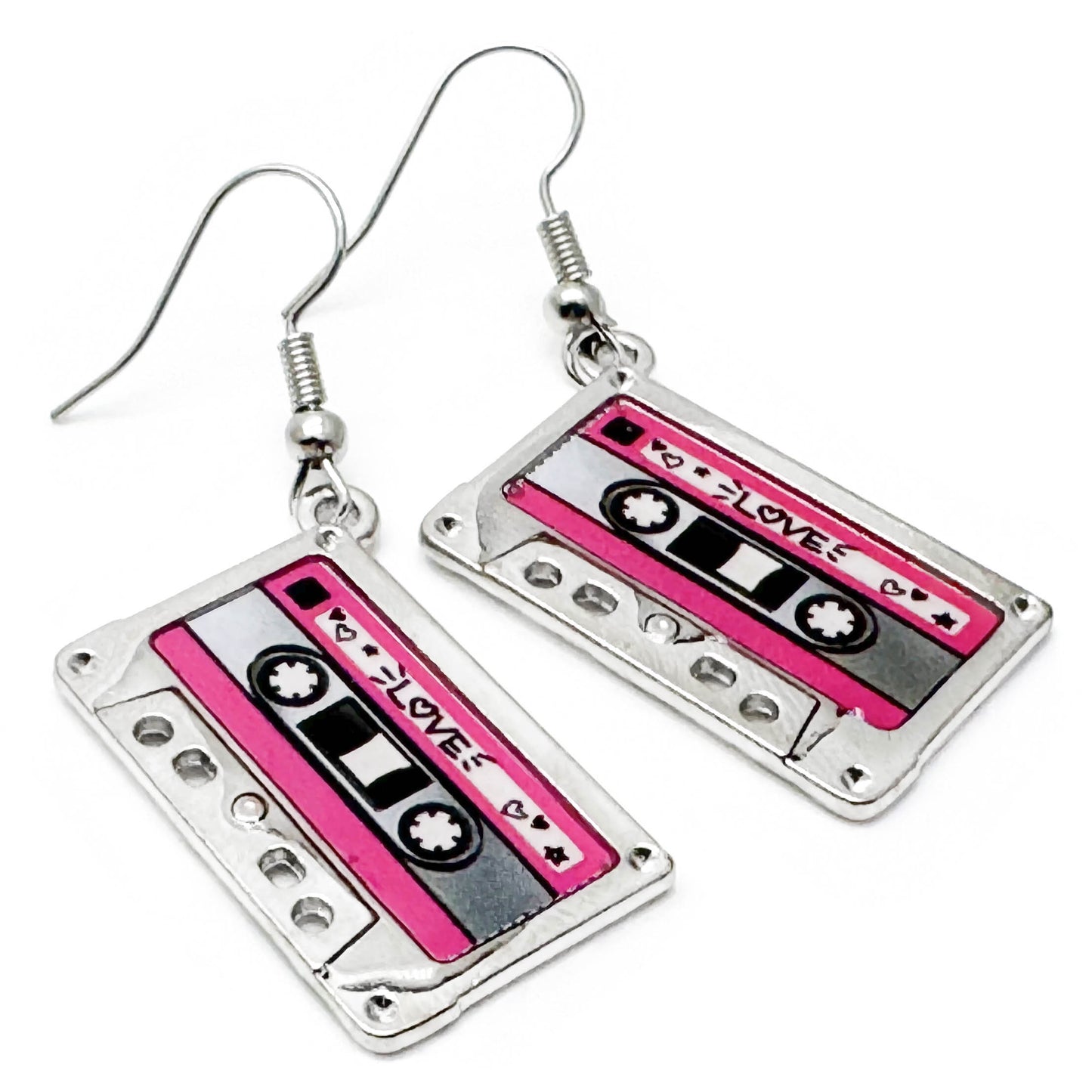 Cassette Tape Earrings, Fun Retro 80's Fancy Dress Jewellery : 50mm