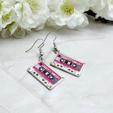 Cassette Tape Earrings, Fun Retro 80's Fancy Dress Jewellery : 50mm