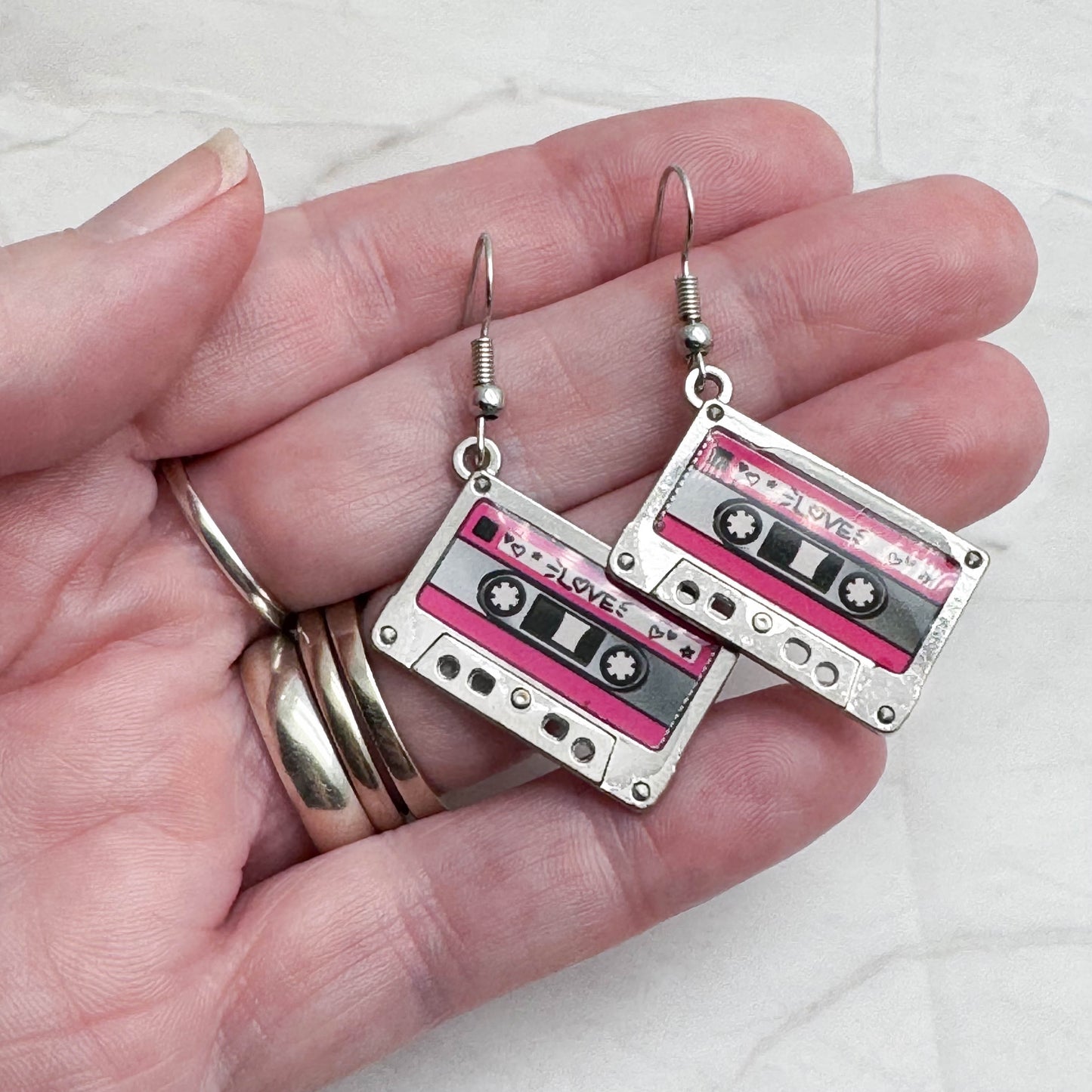 Cassette Tape Earrings, Fun Retro 80's Fancy Dress Jewellery : 50mm