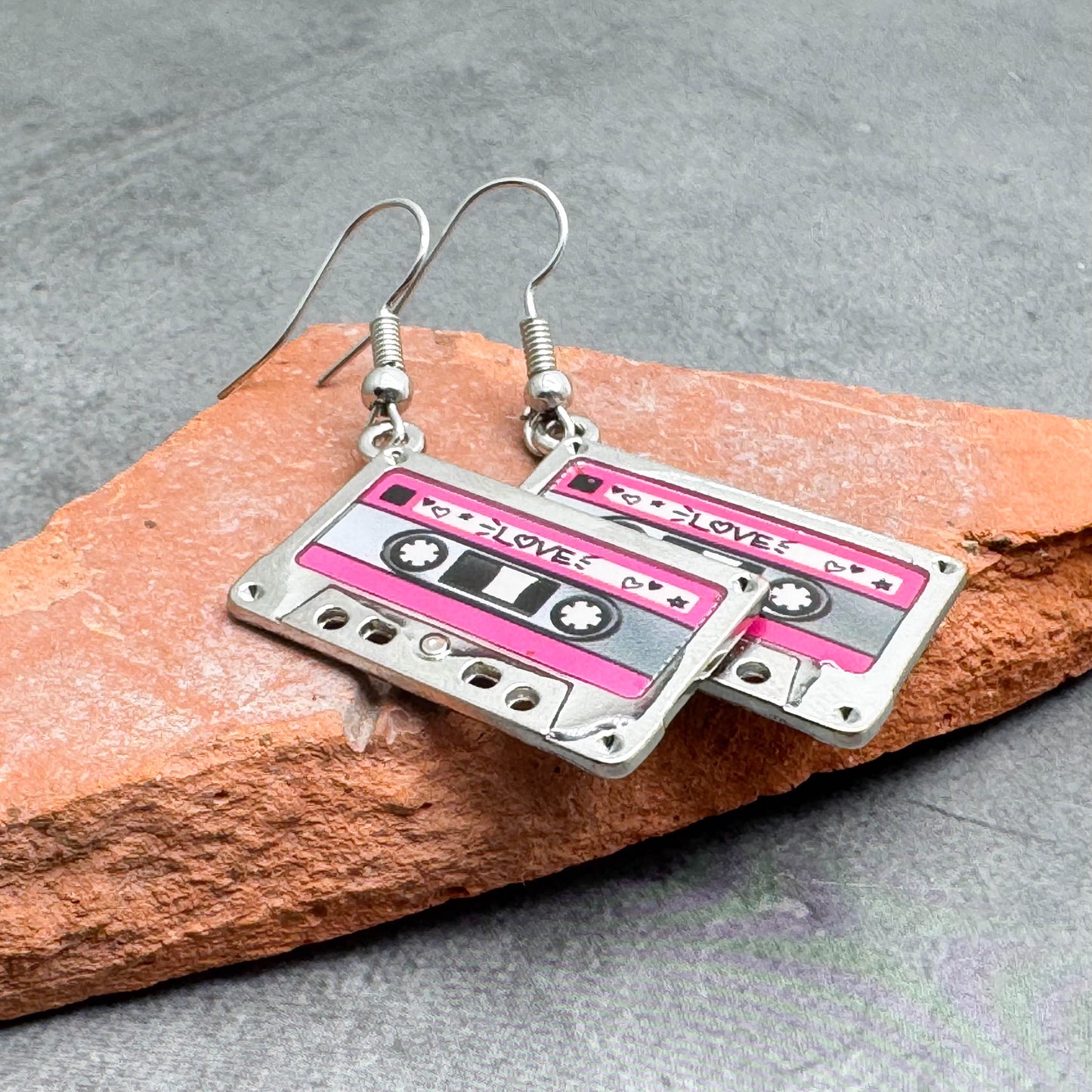 Cassette Tape Earrings, Fun Retro 80's Fancy Dress Jewellery : 50mm