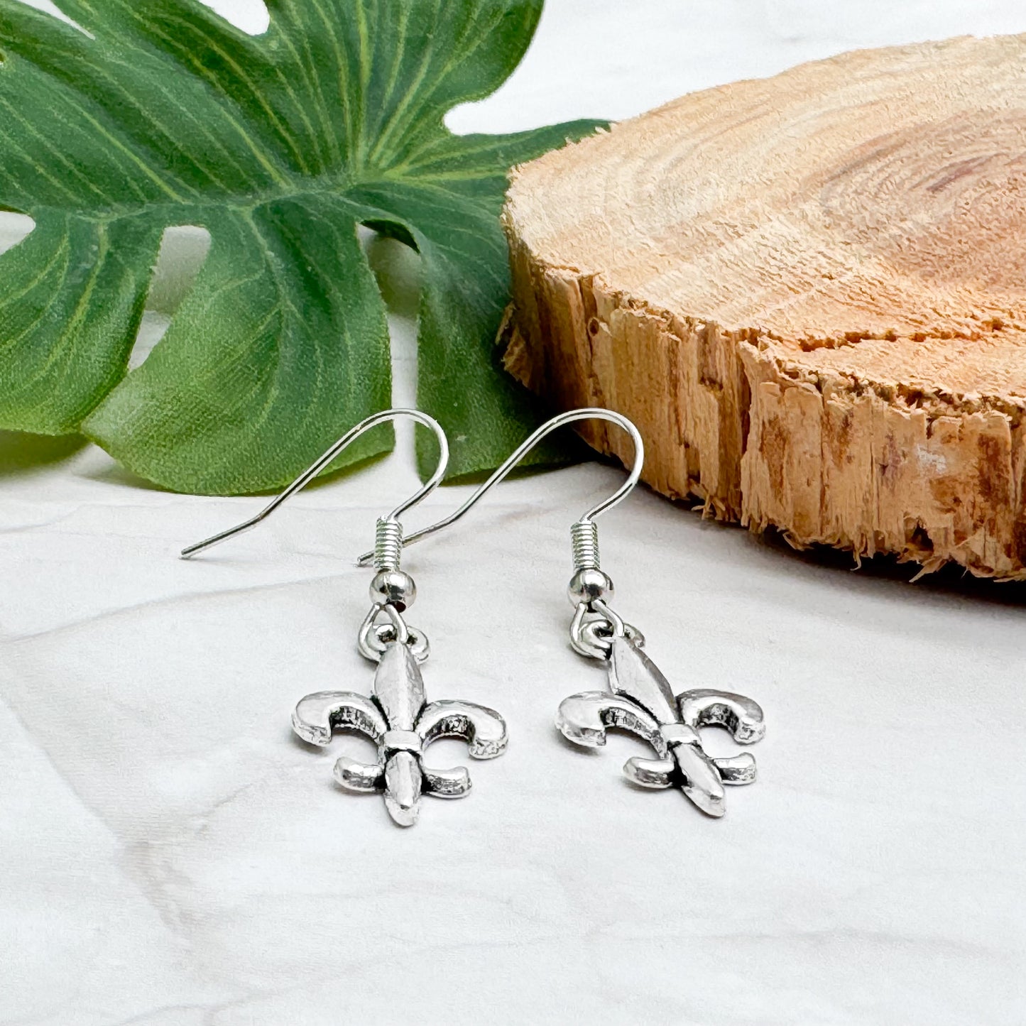 Fleur de Lis Earrings, Silver Tone French Lily : 38mm Long