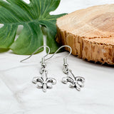 Fleur de Lis Earrings, Silver Tone French Lily : 38mm Long