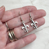 Fleur de Lis Earrings, Silver Tone French Lily : 38mm Long