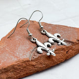 Fleur de Lis Earrings, Silver Tone French Lily : 38mm Long