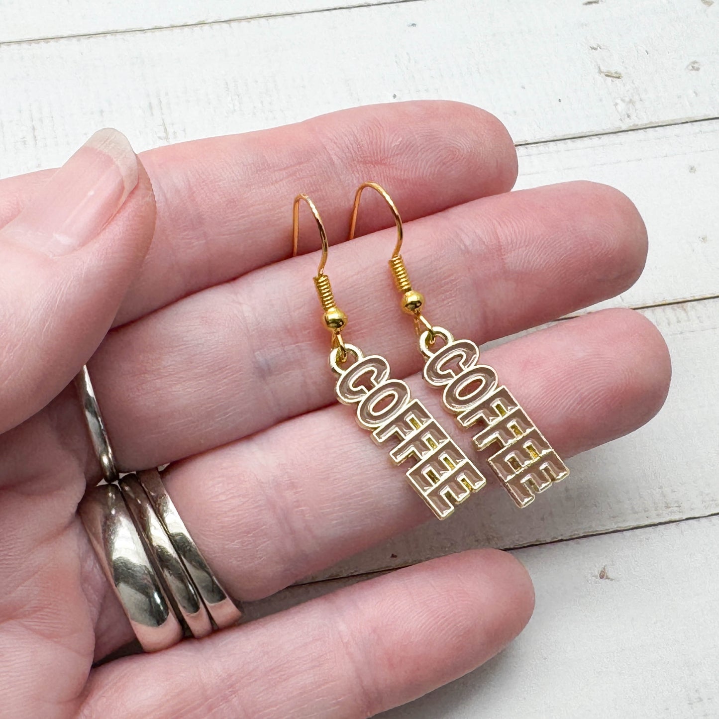 COFFEE Charm Earrings, Brown Enamel Charms : 39mm long