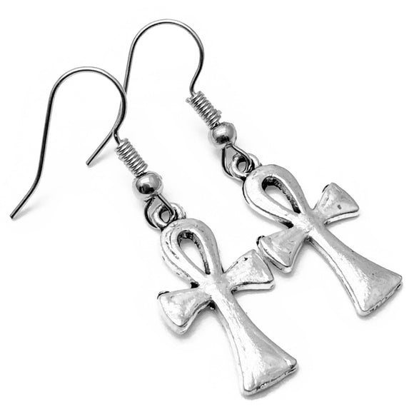 Ankh Charm Tibetan Silver Plated Earrings