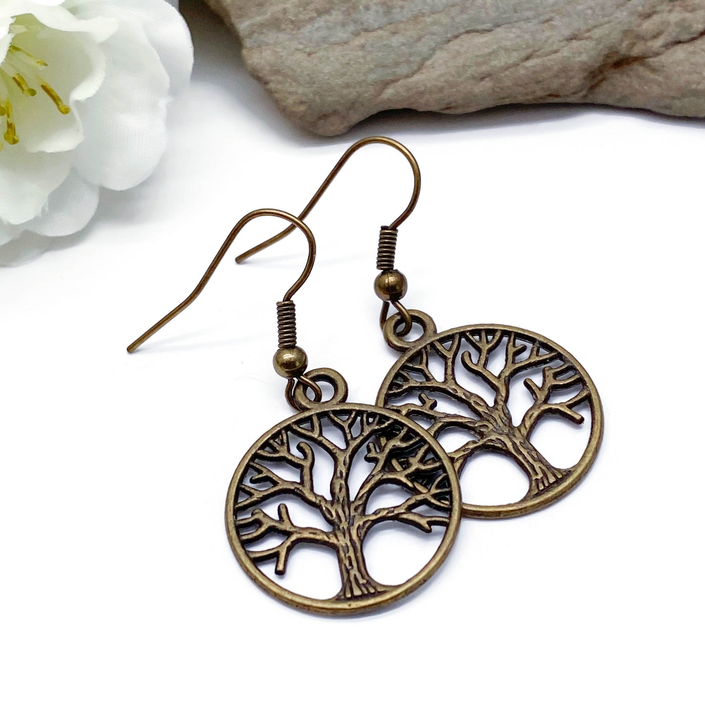 Tree of Life Earrings, Spiritual Antique Bronze Tone Charms