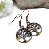 Tree of Life Earrings, Spiritual Antique Bronze Tone Charms