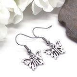 Butterfly Earrings, Tibetan Silver Plated Charms