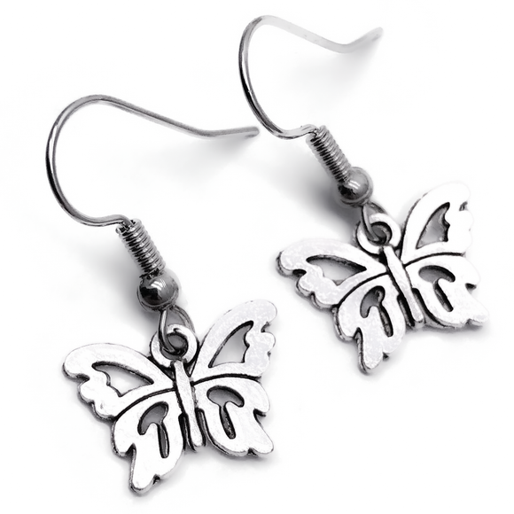 Butterfly Earrings, Tibetan Silver Plated Charms