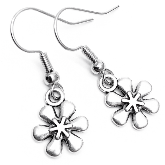 Daisy Flower Earrings, Cute Silver Plated Charms