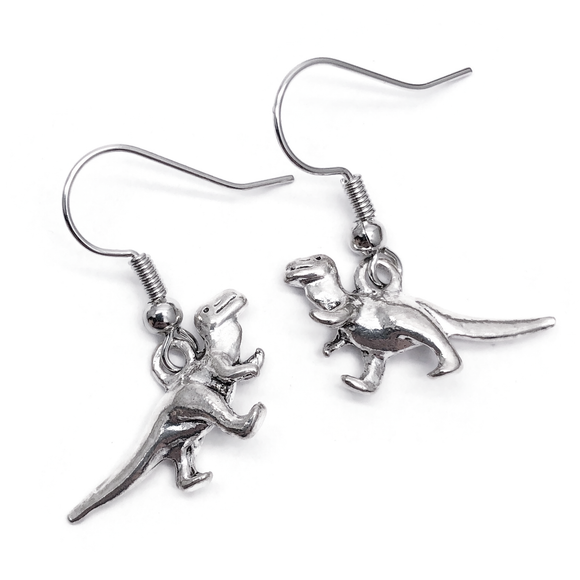 Dinosaur Earrings, Cute Tibetan Silver Plated Charms