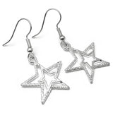 Double Star Earrings, Silver Plated Charm Beads