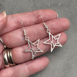 Double Star Earrings, Silver Plated Charm Beads