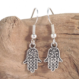 Hamsa Earrings, Silver Plated Fatima's Hand Charms