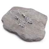 Hamsa Earrings, Silver Plated Fatima's Hand Charms