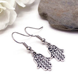 Hamsa Earrings, Silver Plated Fatima's Hand Charms