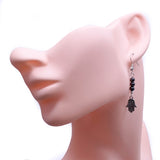 Hamsa Charm Earrings with Small Hematite Beads