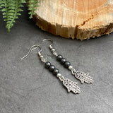 Hamsa Charm Earrings with Small Hematite Beads