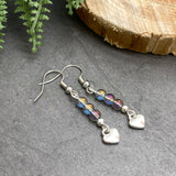 Heart Bead Earrings with Small Round AB Glass Beads