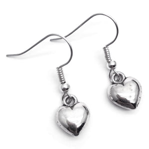 Puffy Heart Earrings, Silver Plated Love Charms