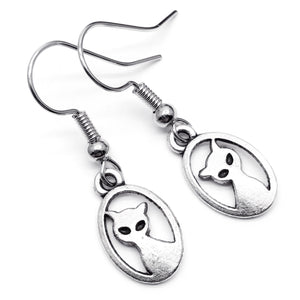 Kitty Cat Earrings, Cute Silver Plated Charms