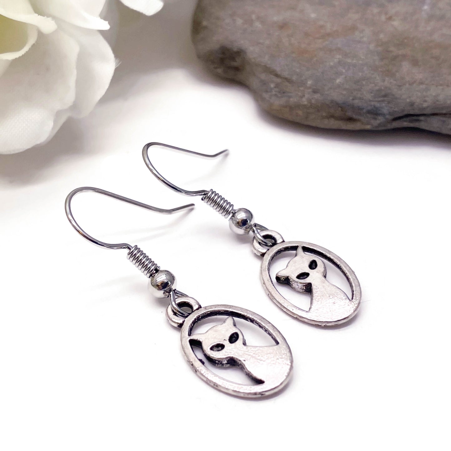 Kitty Cat Earrings, Cute Silver Plated Charms