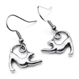 Curly Tail Cat Earrings, Cute Silver Plated Charms