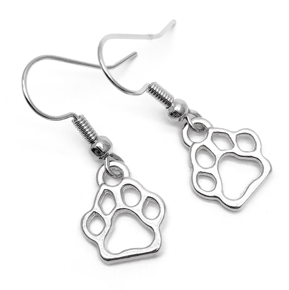 Paw Print Earrings, Cute Silver Plated Charms