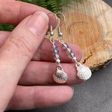 Shell Charm Earrings with Small Round AB Glass Beads