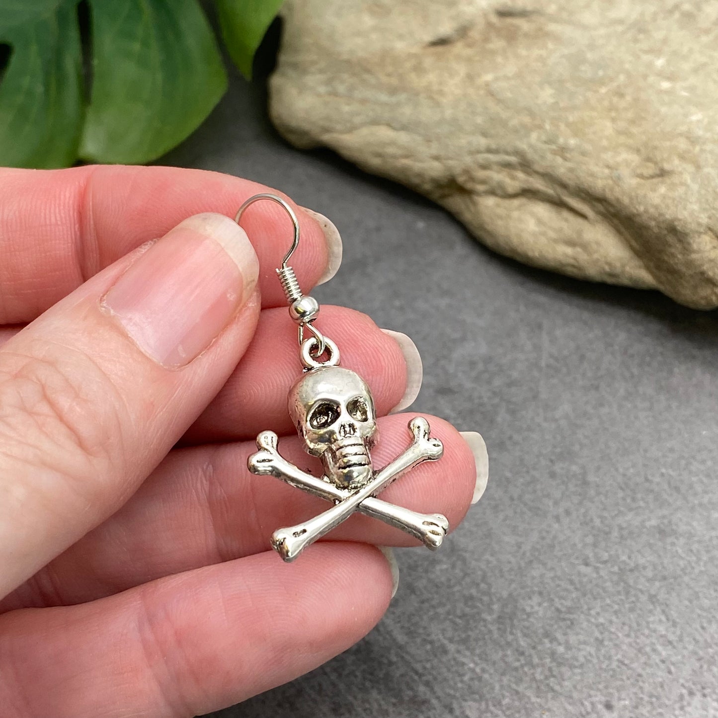 Skull and Crossbones Earrings, Silver Plated Charms
