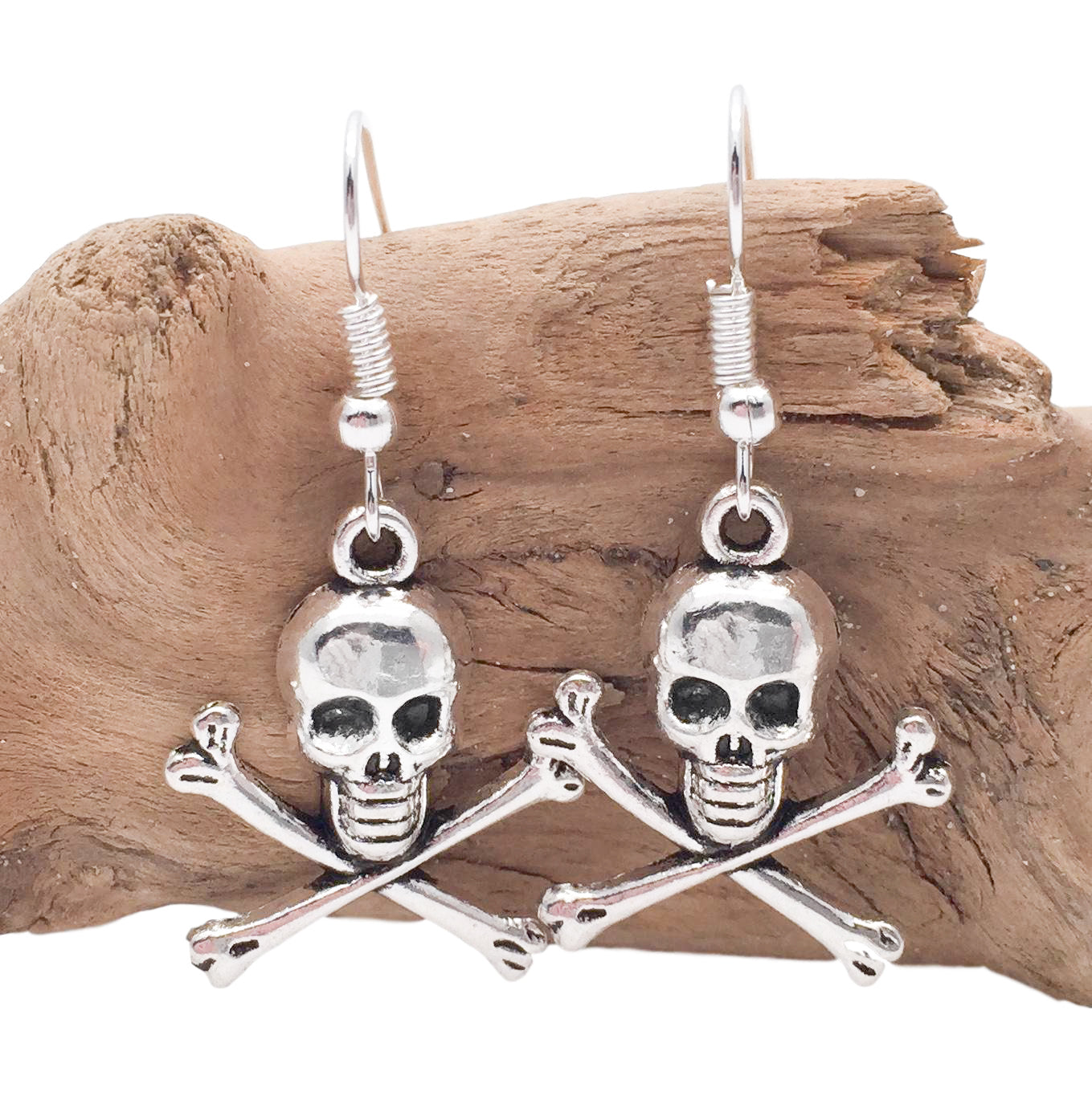 Skull and Crossbones Earrings, Silver Plated Charms