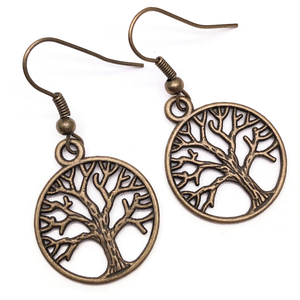 Tree of Life Earrings, Spiritual Antique Bronze Tone Charms