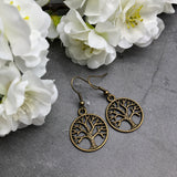 Tree of Life Earrings, Spiritual Antique Bronze Tone Charms