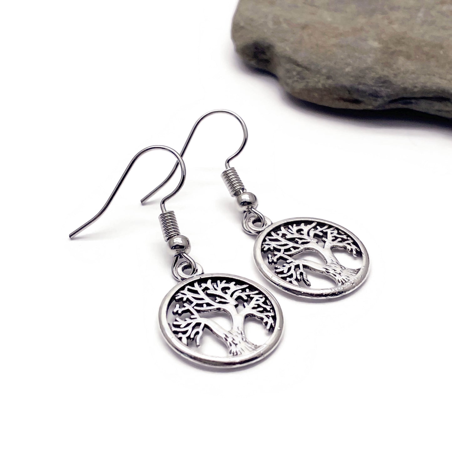 Tree of Life Earrings, Symbolic Silver Tone Charms