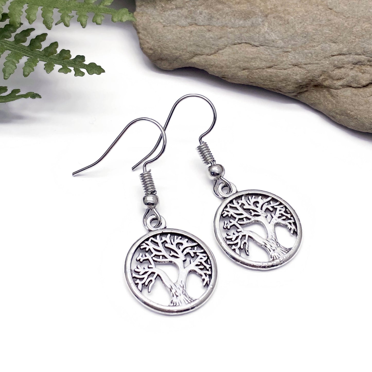 Tree of Life Earrings, Symbolic Silver Tone Charms