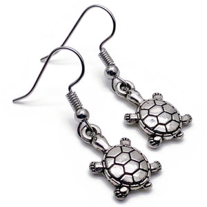 Turtle Earrings, Cute Tibetan Silver Tone Charms